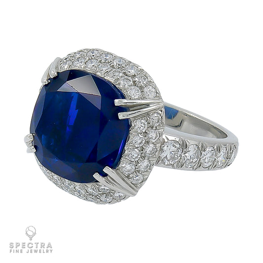 Vintage 9.57 ct Burmese Sapphire Diamond Halo Cocktail Ring