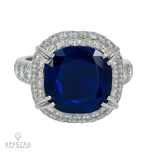 Vintage 9.57 ct Burmese Sapphire Diamond Halo Cocktail Ring