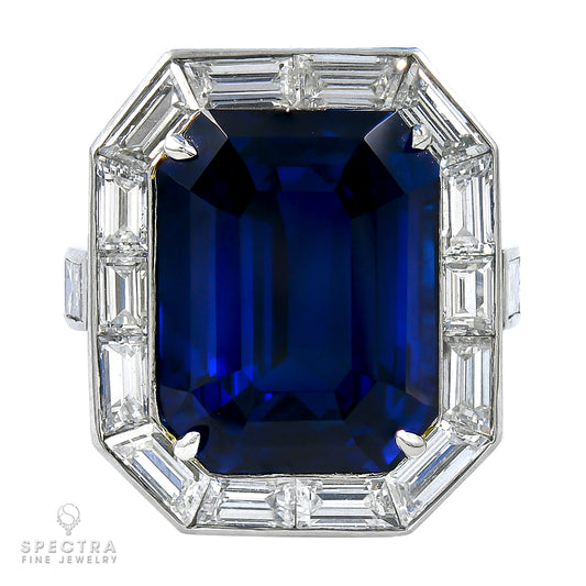 Spectra Fine Jewelry GRS Certified 20.12 Carat Blue Sapphire Diamond Ring