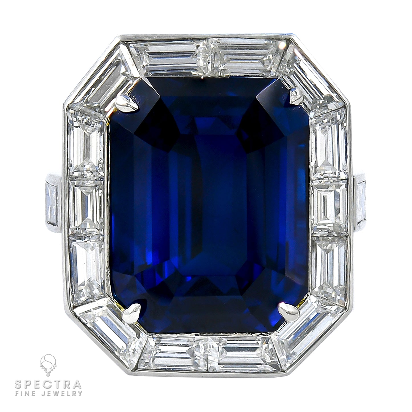 Spectra Fine Jewelry GRS Certified 20.12 Carat Blue Sapphire Diamond Ring