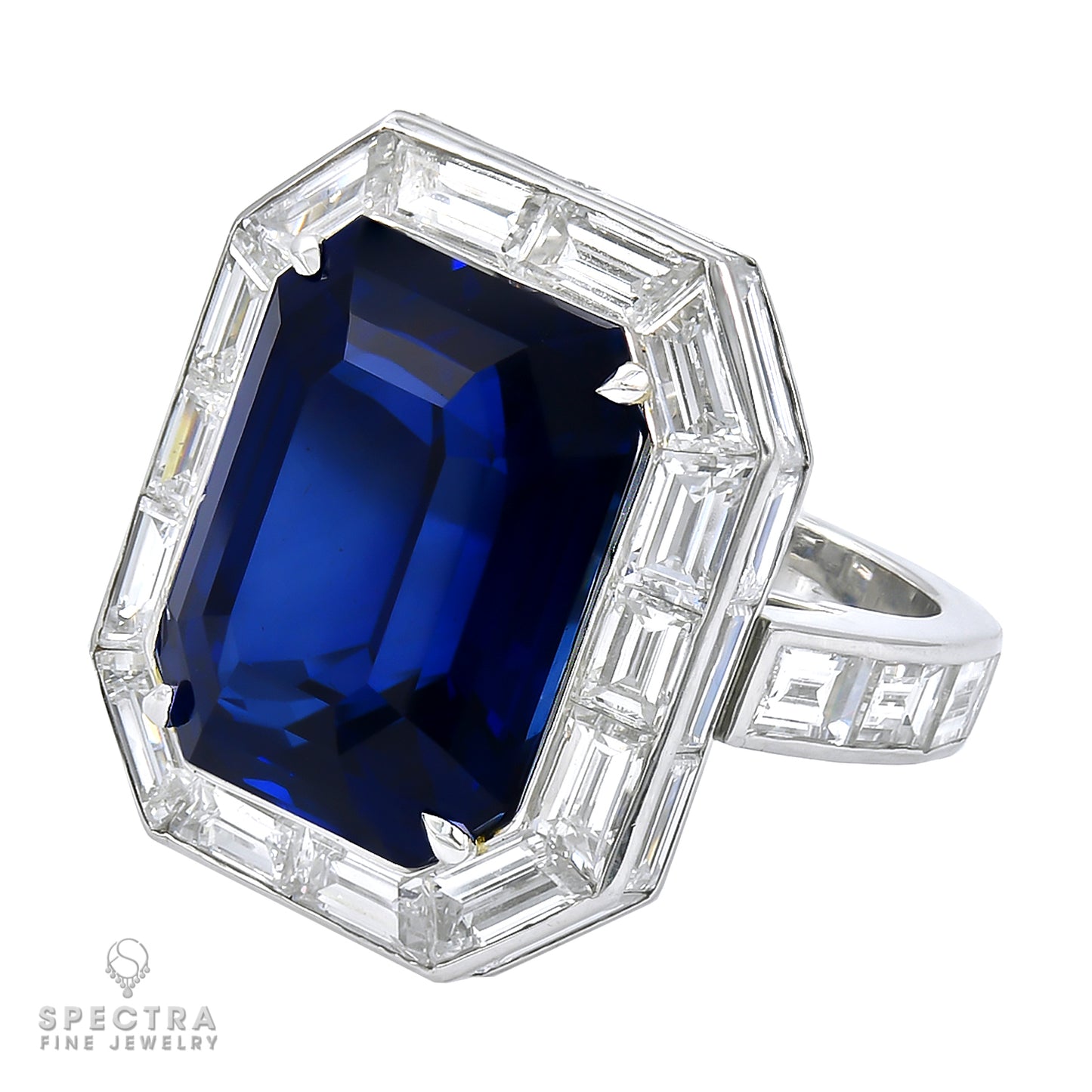 Spectra Fine Jewelry GRS Certified 20.12 Carat Blue Sapphire Diamond Ring