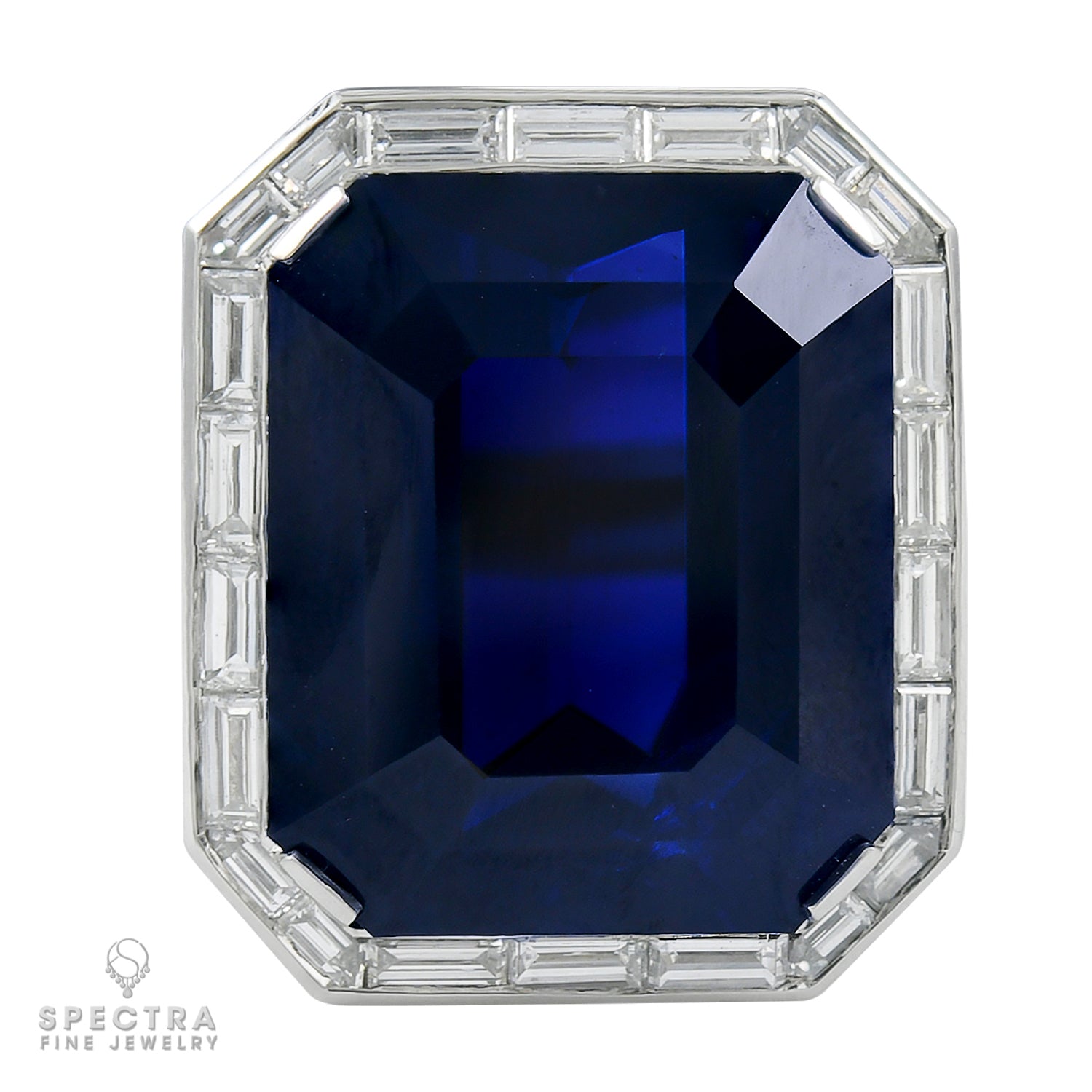Spectra Fine Jewelry 37.13 ct. Step-Cut Sapphire No Heat Diamond Engagement Ring