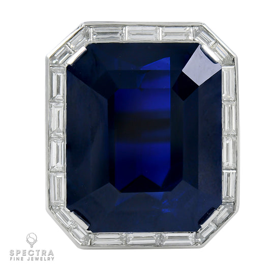 Spectra Fine Jewelry 37.13 ct. Step-Cut Sapphire No Heat Diamond Engagement Ring