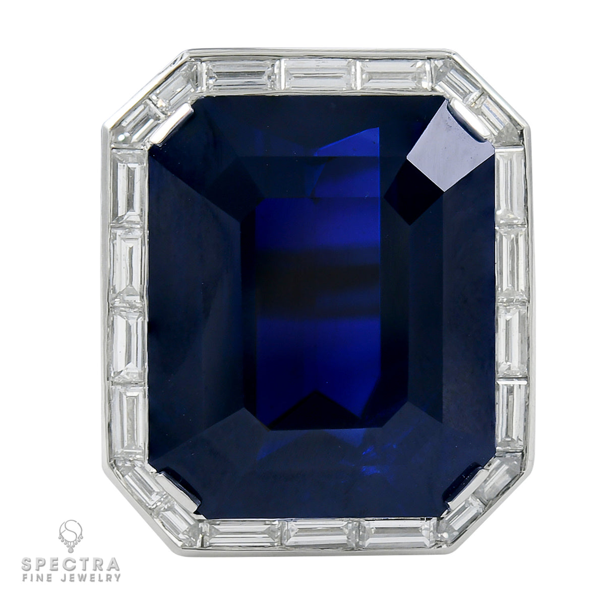Spectra Fine Jewelry 37.13 ct. Step-Cut Sapphire No Heat Diamond Engagement Ring