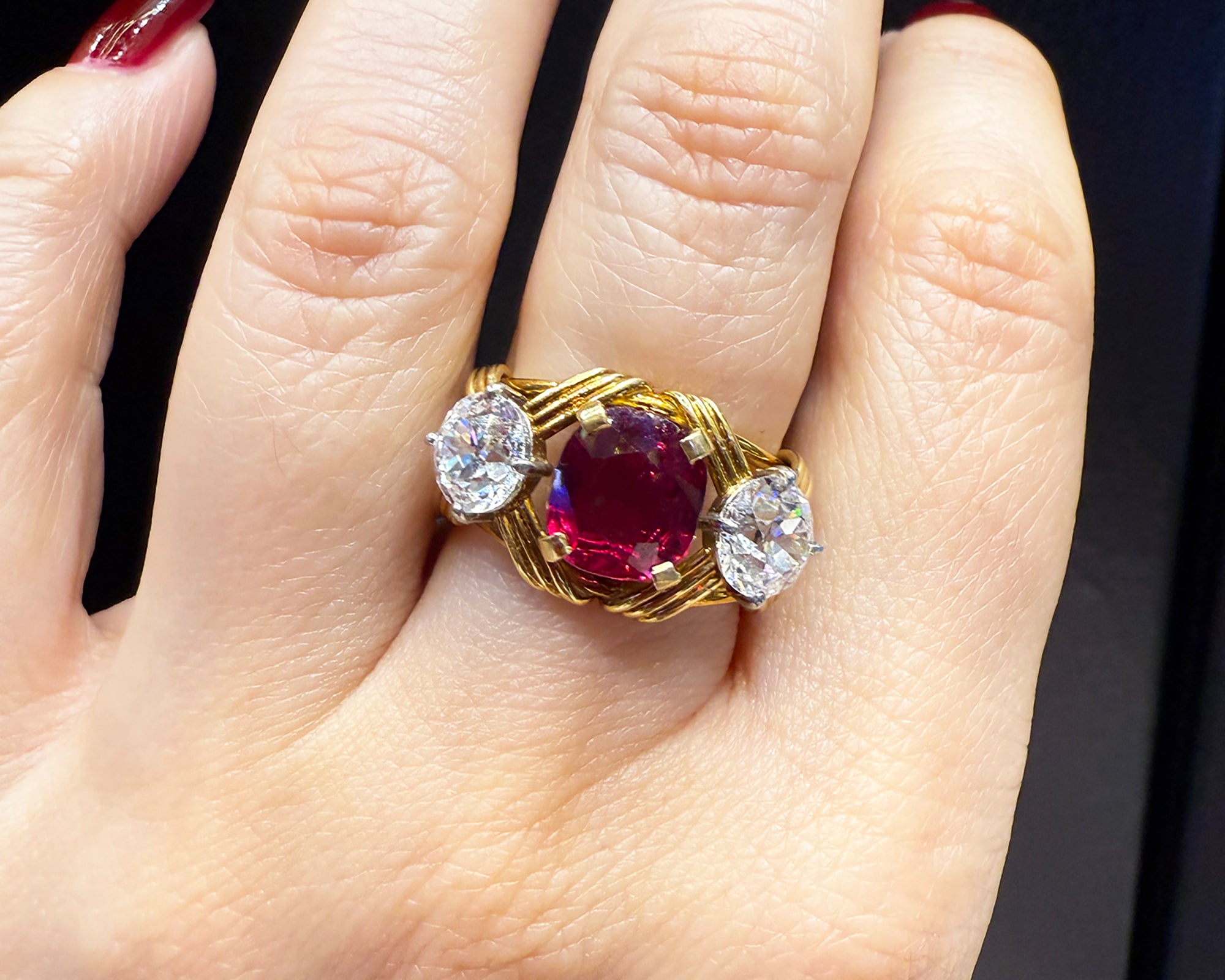 Tiffany & Co. Schlumberger 2.35ct Burma Ruby & Diamond Ring, 18k Yellow Gold