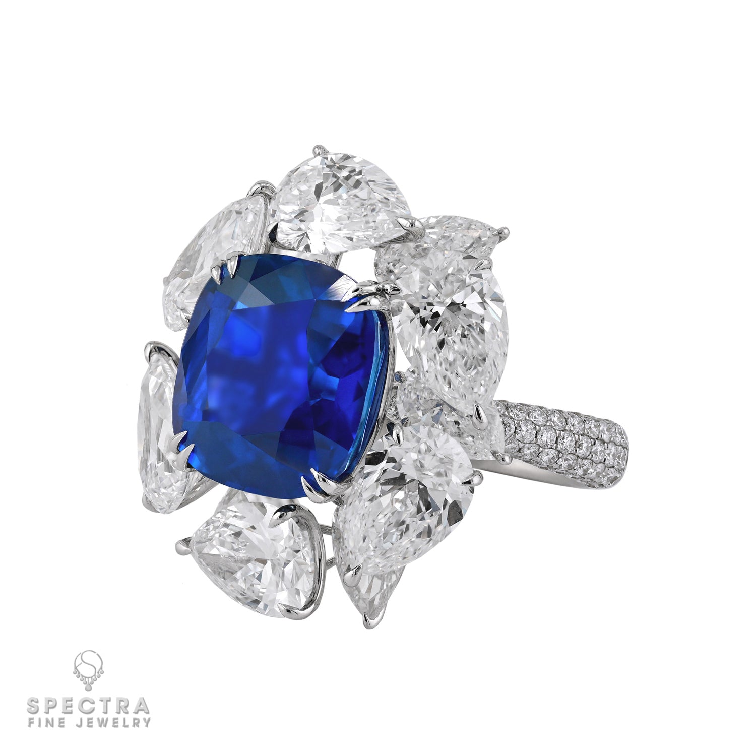 10.88ct Kashmir Sapphire & Diamond Ring, GIA Certified, 18k White Gold - view 2