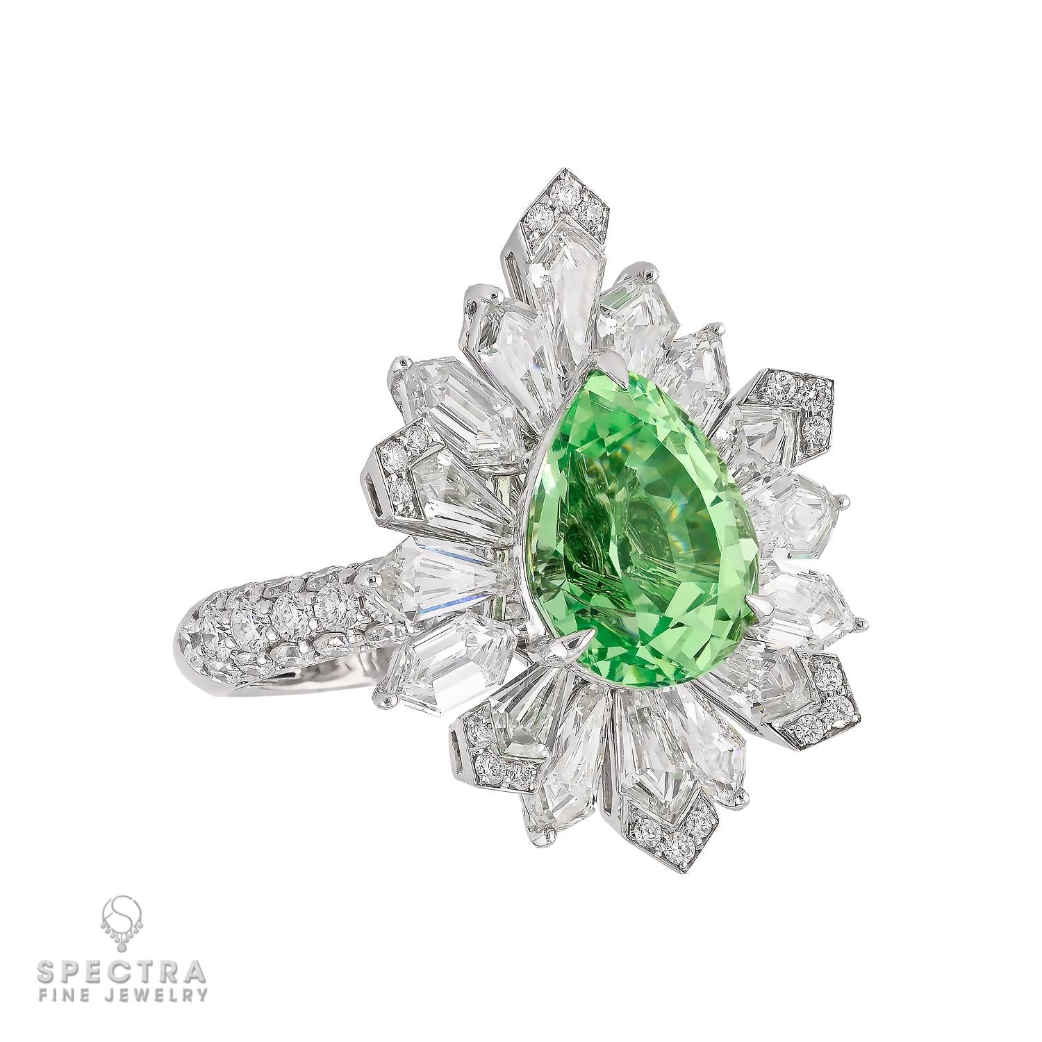 Spectra Fine Jewelry 5.31ct Pear-Shaped Green Tsavorite Garnet & Diamond Ring