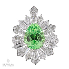 Spectra Fine Jewelry 5.31ct Pear-Shaped Green Tsavorite Garnet & Diamond Ring