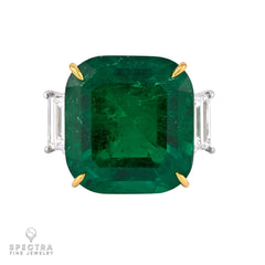 Spectra Fine Jewelry 23.88ct Colombian Emerald and Diamond Three Stone Ring