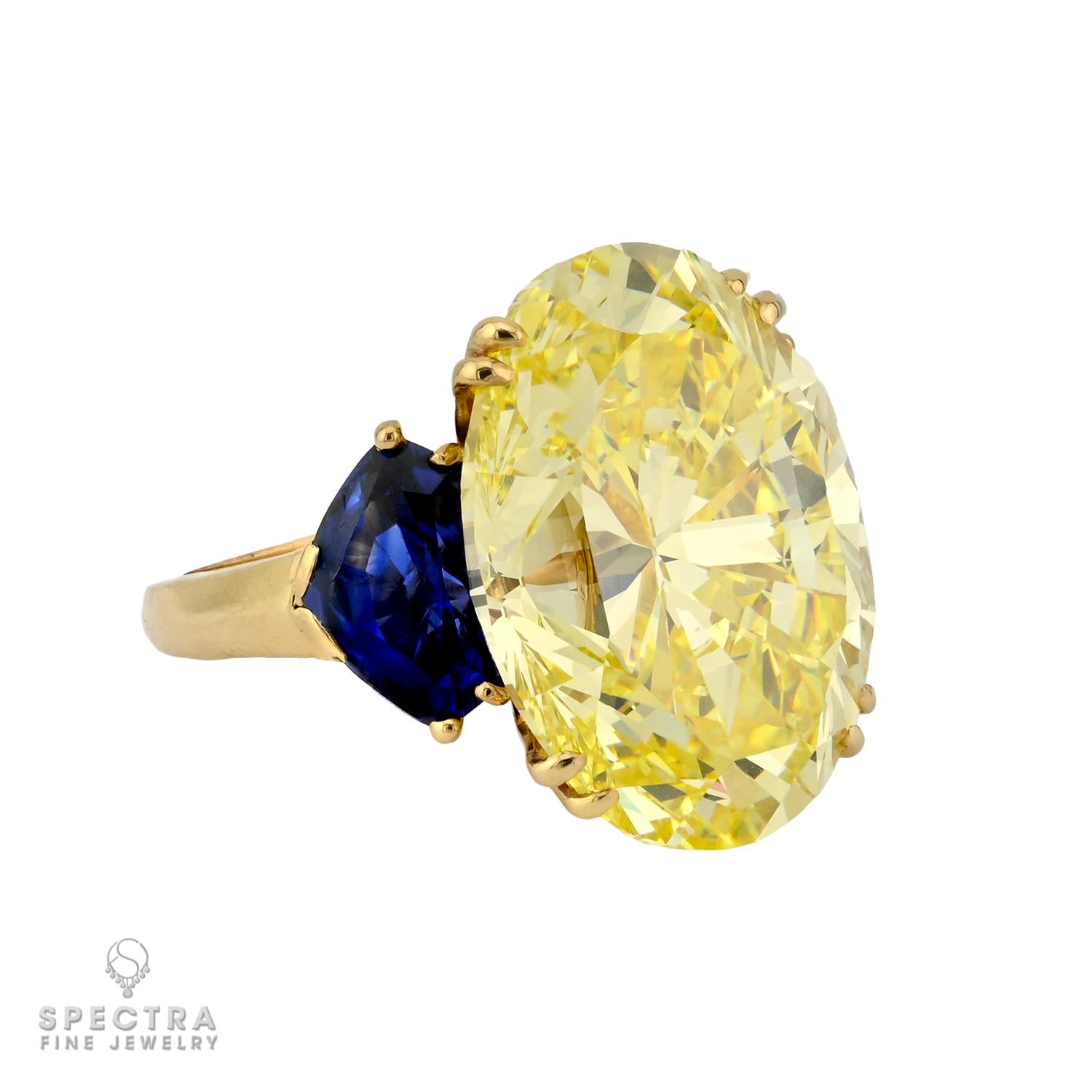 Chaumet 20.09ct Fancy Vivid Yellow Diamond & Sapphire Ring | GIA VVS1