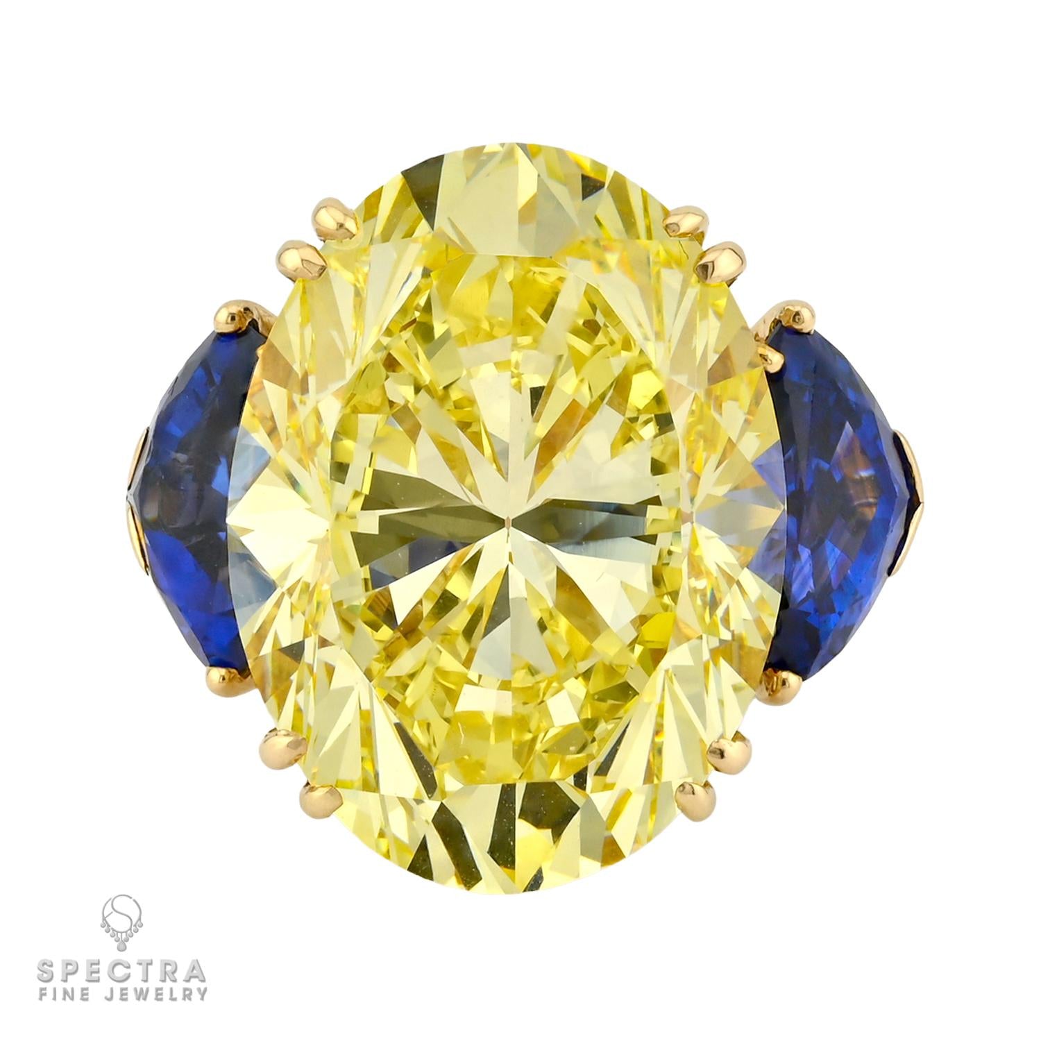 Chaumet 20.09ct Fancy Vivid Yellow Diamond & Sapphire Ring | GIA VVS1