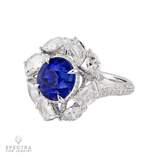 Spectra Fine Jewelry 6.60 ct Burma Sapphire, Diamond Halo Ring