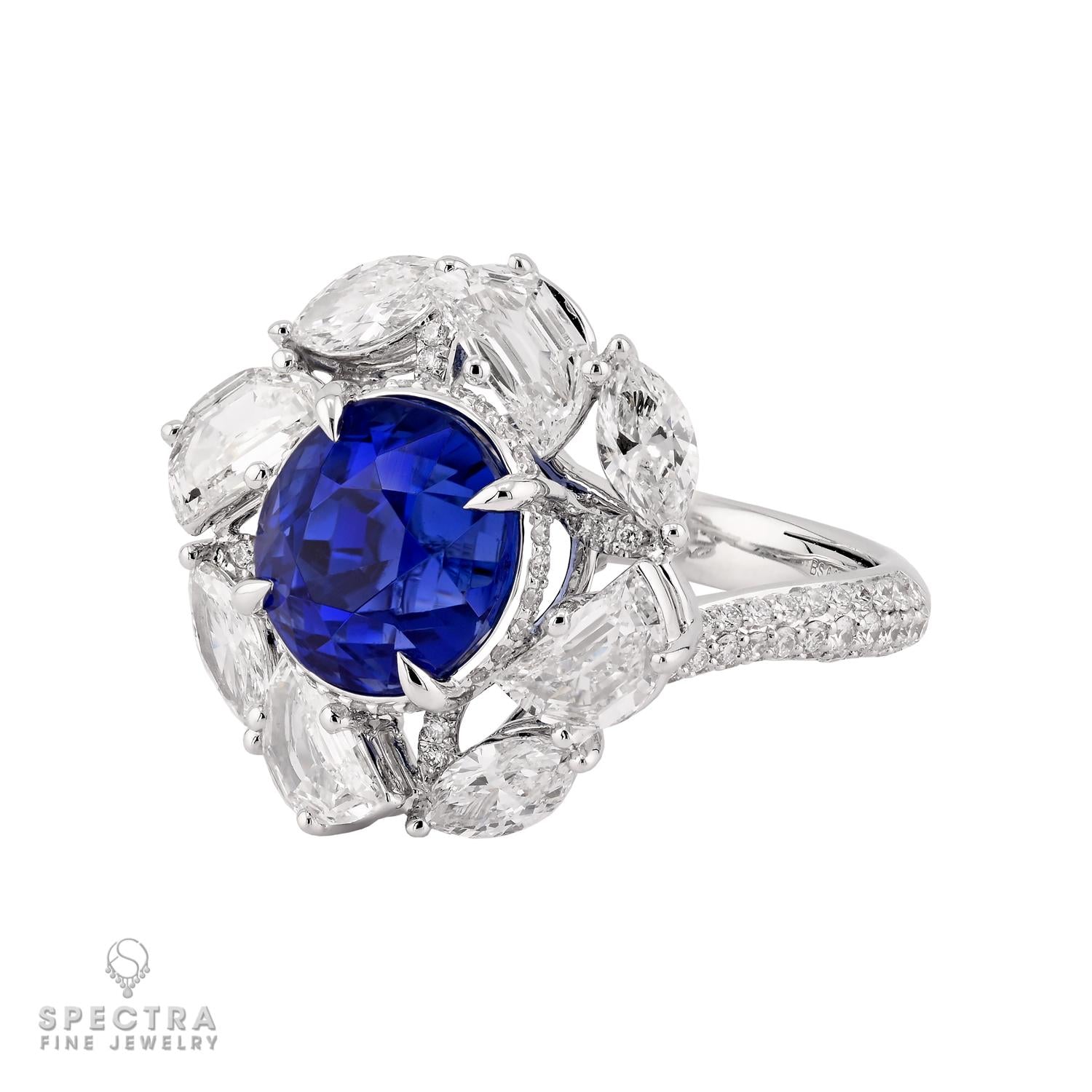 Spectra Fine Jewelry 6.60 ct Burma Sapphire, Diamond Halo Ring