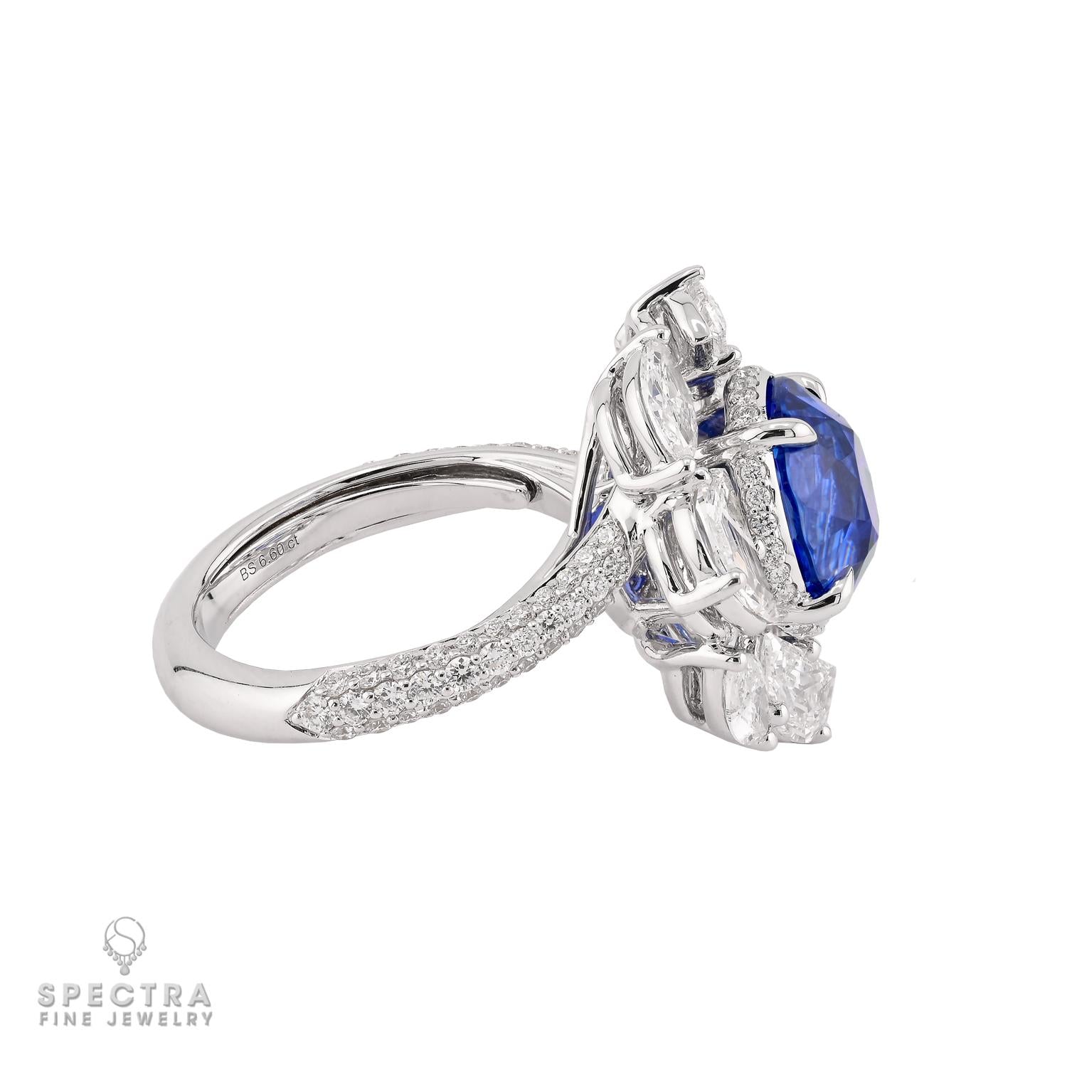 Spectra Fine Jewelry 6.60 ct Burma Sapphire, Diamond Halo Ring