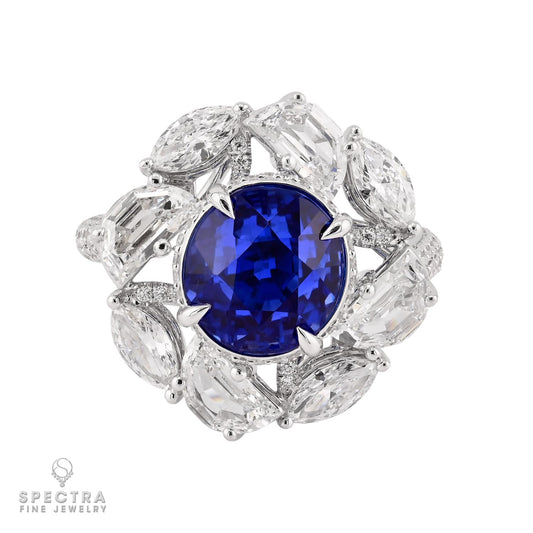 Spectra Fine Jewelry 6.60 ct Burma Sapphire, Diamond Halo Ring