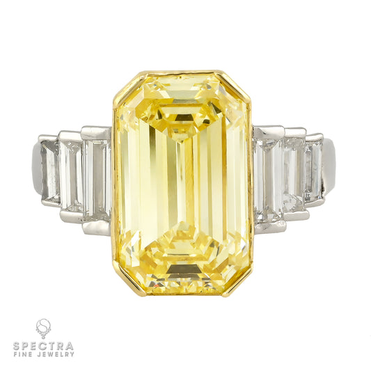 5.93 ct. Fancy Yellow Emerald-Cut Diamond Ring in Platinum