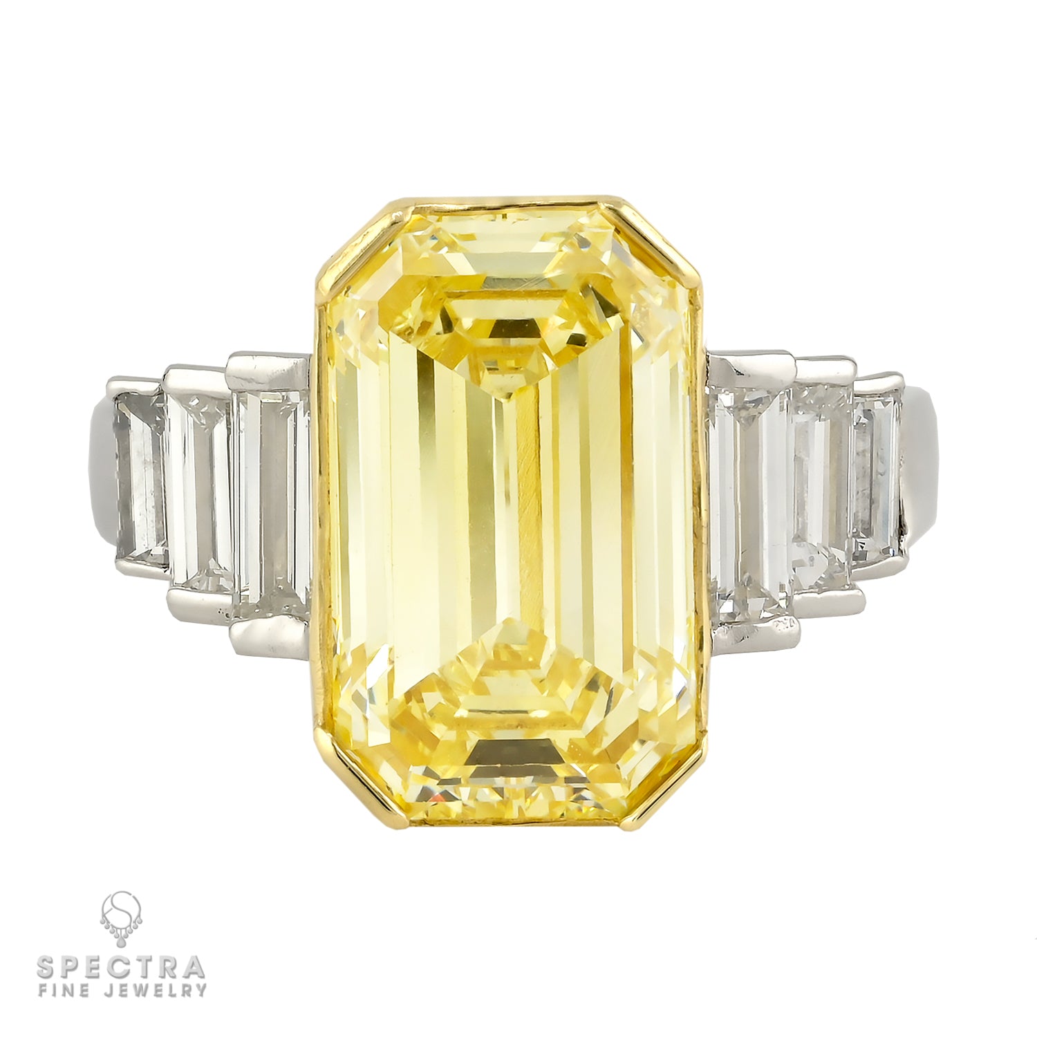 5.93 ct. Fancy Yellow Emerald-Cut Diamond Ring in Platinum