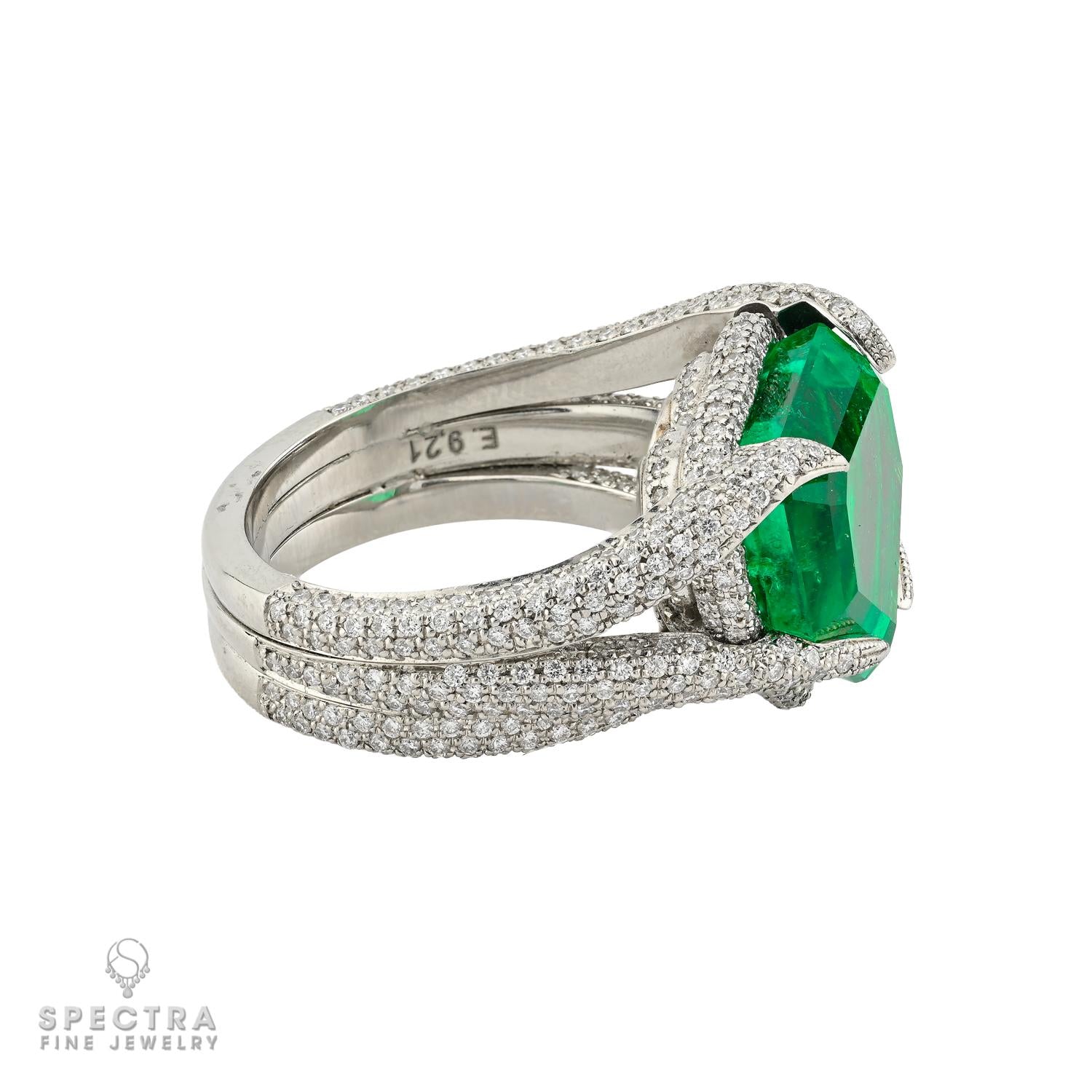 9.21ct Kite Shaped Colombian Emerald & Diamond Ring | SSEF Certified
