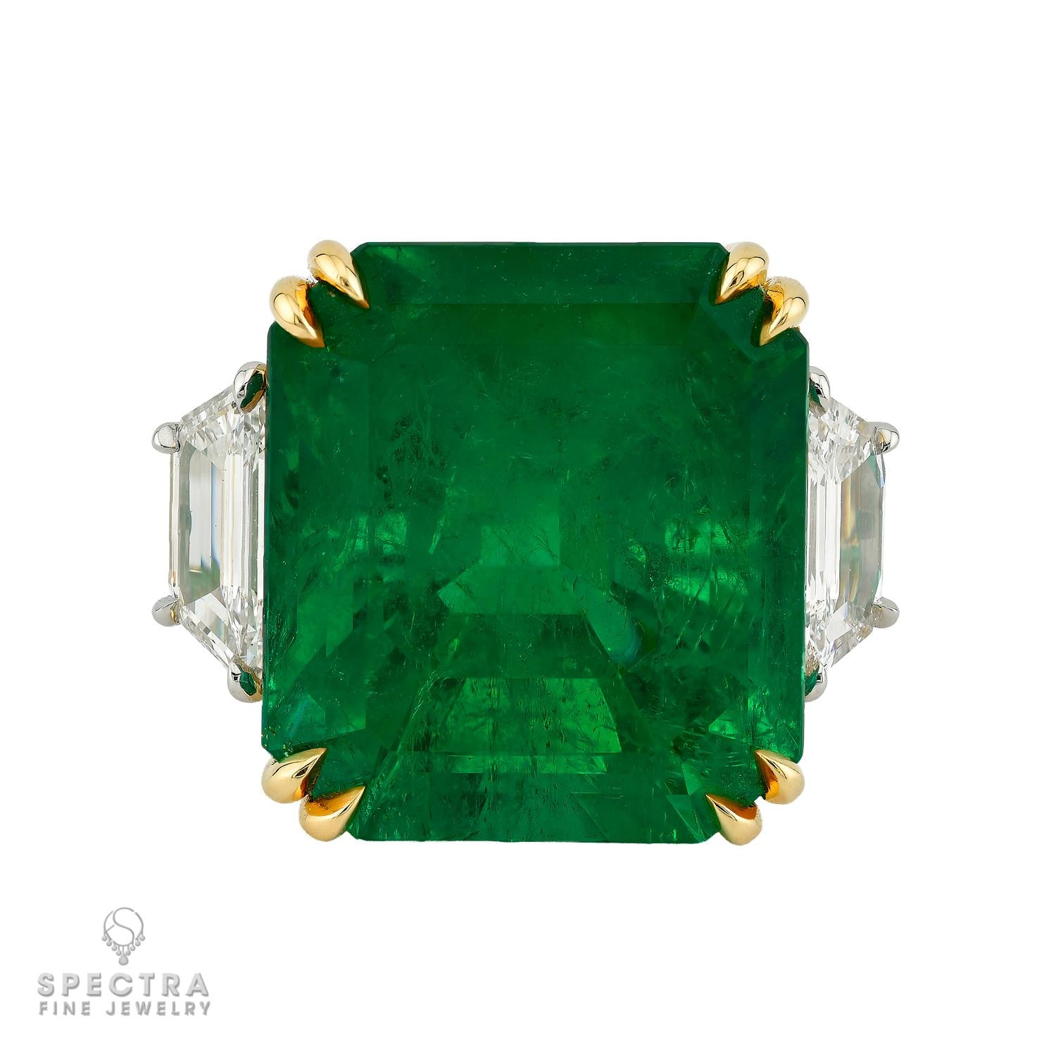 45.44ct Colombian Emerald & Diamond Three Stone Ring | Spectra