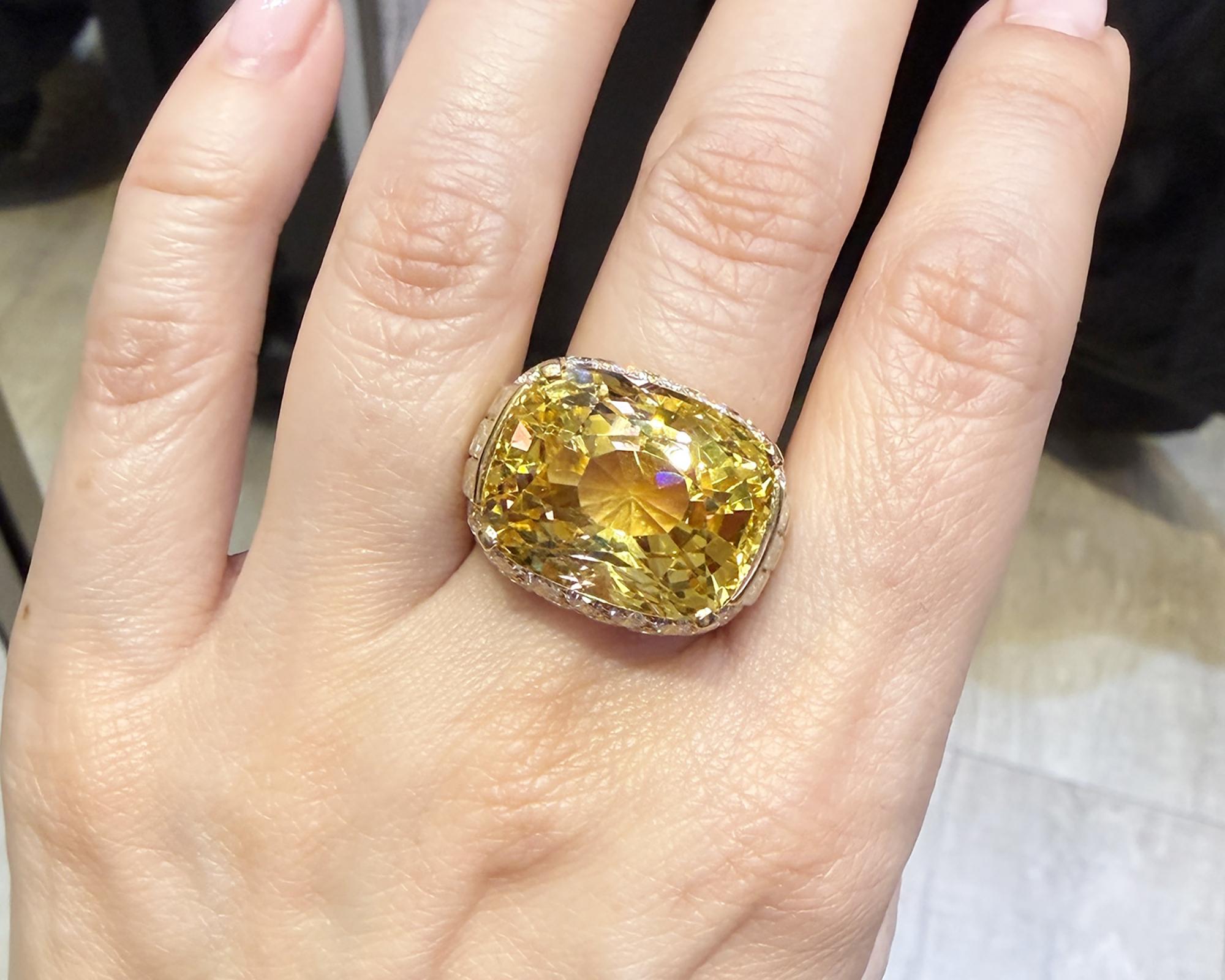 Bulgari 31.39ct Ceylon No-Heat Yellow Sapphire Diamond Ring, 1970s