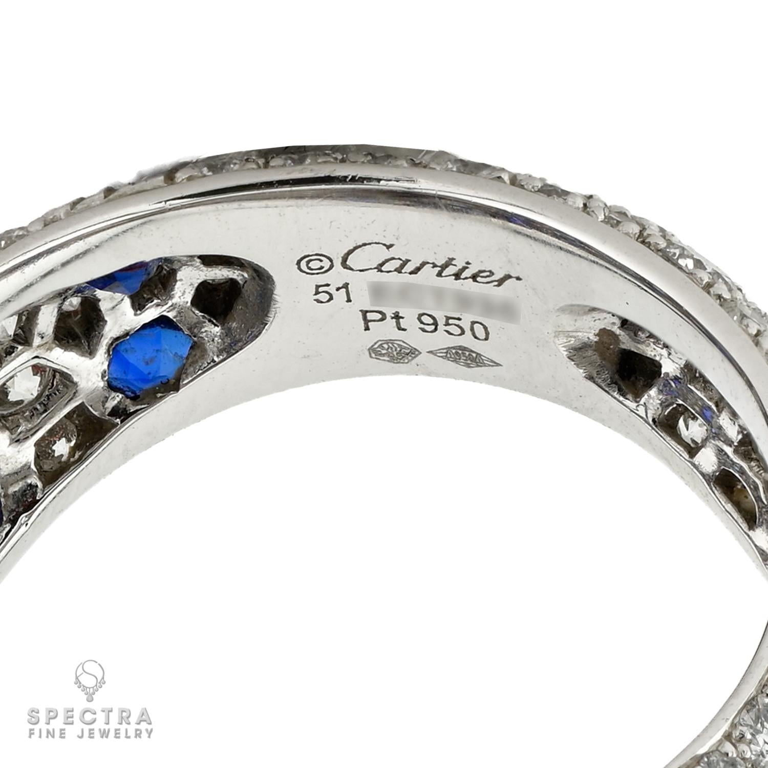 Cartier Assam Panthere Sapphire Emerald Diamond Platinum Ring
