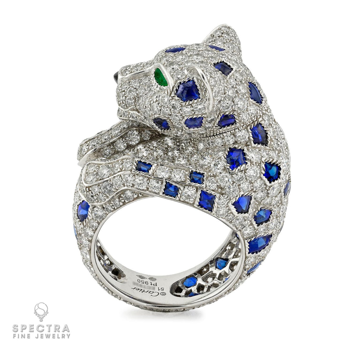Cartier Assam Panthere Sapphire Emerald Diamond Platinum Ring