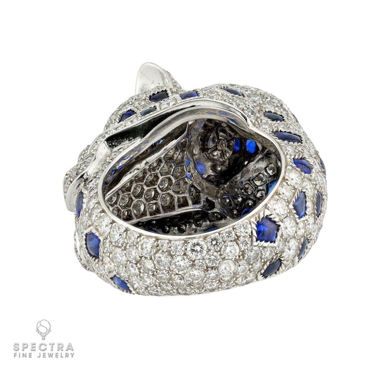Cartier Assam Panthere Sapphire Emerald Diamond Platinum Ring