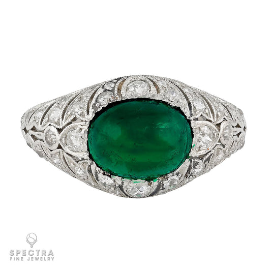 Vintage Tiffany & Co. Art Deco Colombian Emerald & Diamond Ring