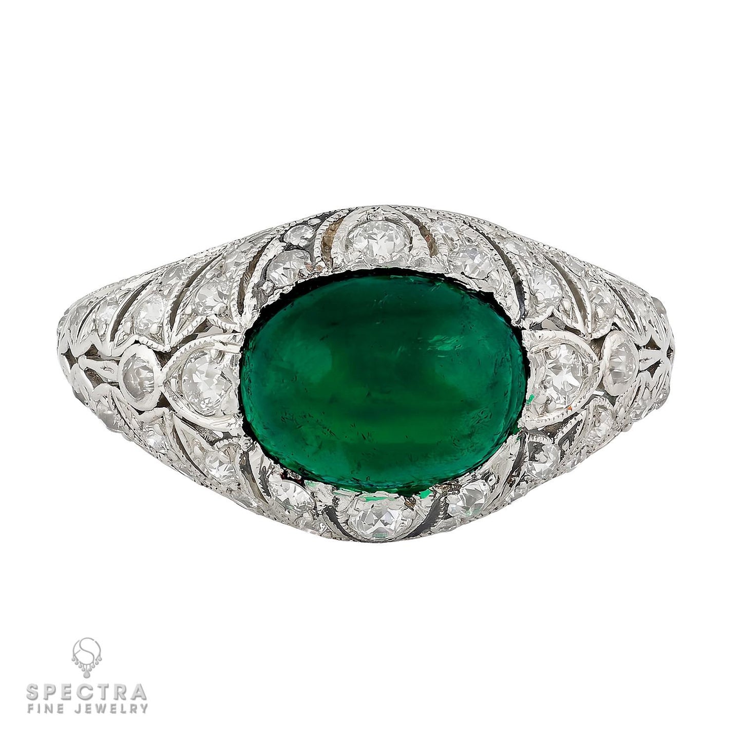 Vintage Tiffany & Co. Art Deco Colombian Emerald & Diamond Ring