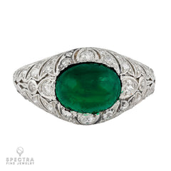 Vintage Tiffany & Co. Art Deco Colombian Emerald & Diamond Ring