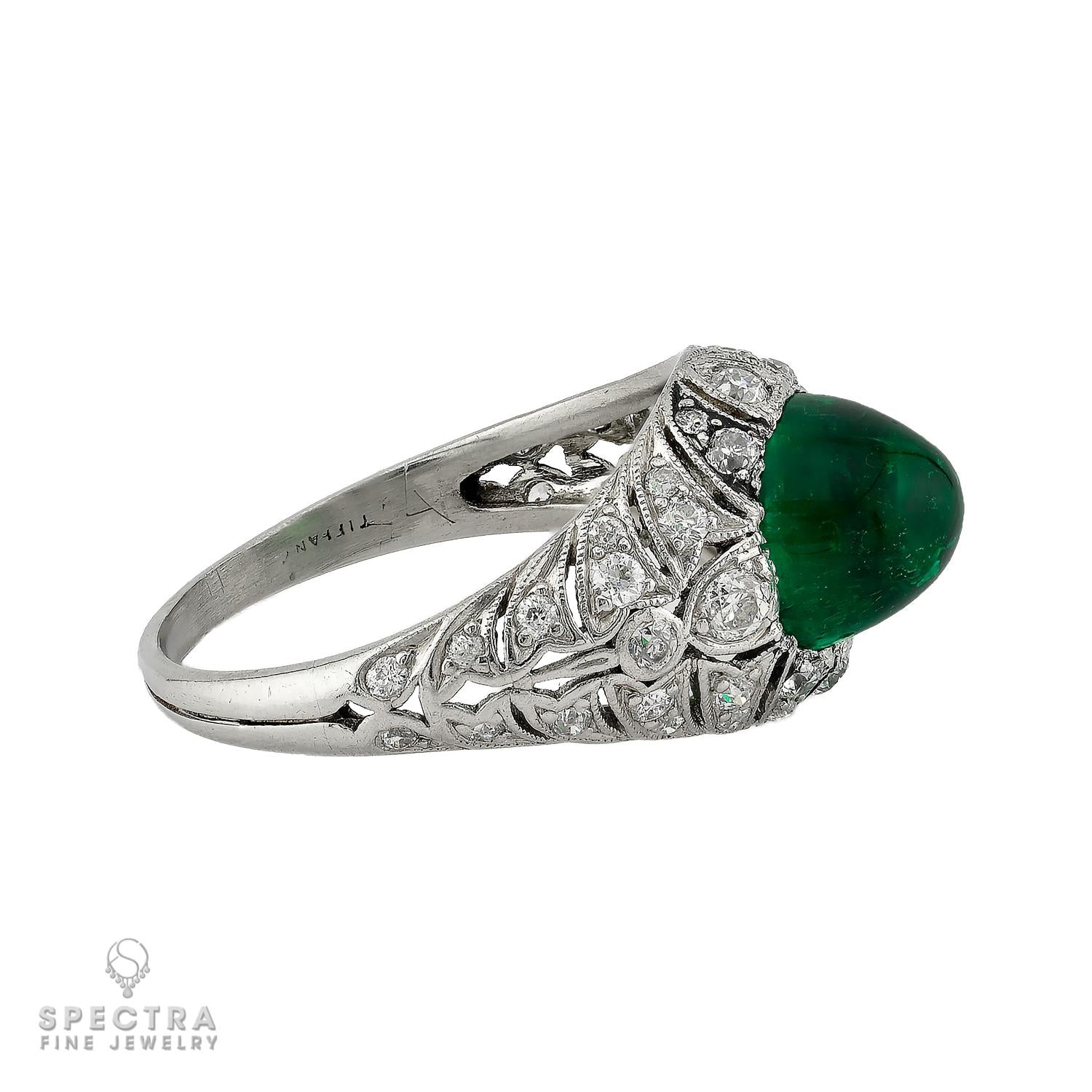 Vintage Tiffany & Co. Art Deco Colombian Emerald & Diamond Ring