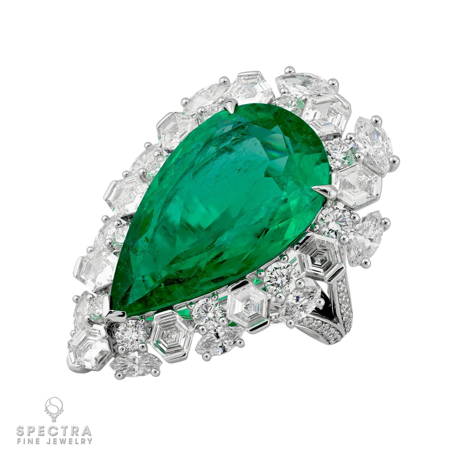 Spectra 14.44ct Pear-Shaped Colombian Emerald Statement Ring