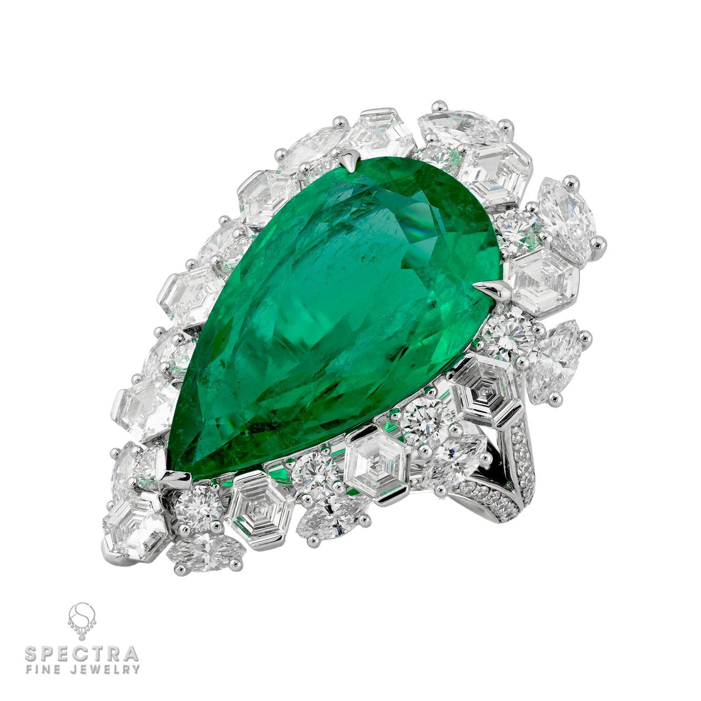 Spectra 14.44ct Pear-Shaped Colombian Emerald Statement Ring