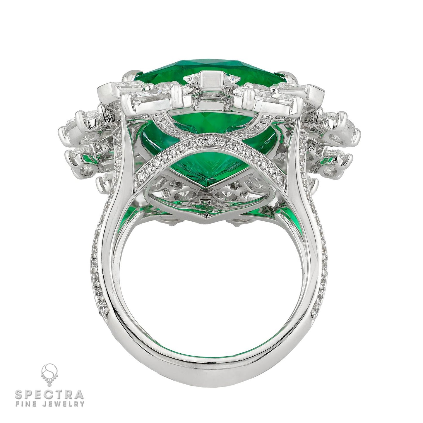 Spectra 14.44ct Pear-Shaped Colombian Emerald Statement Ring