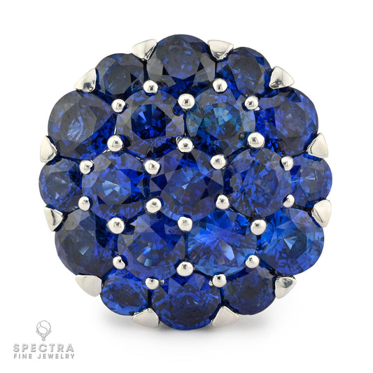 Graff 16.25ct Sapphire 3.91ct Diamond Dome Cocktail Ring 18K White Gold