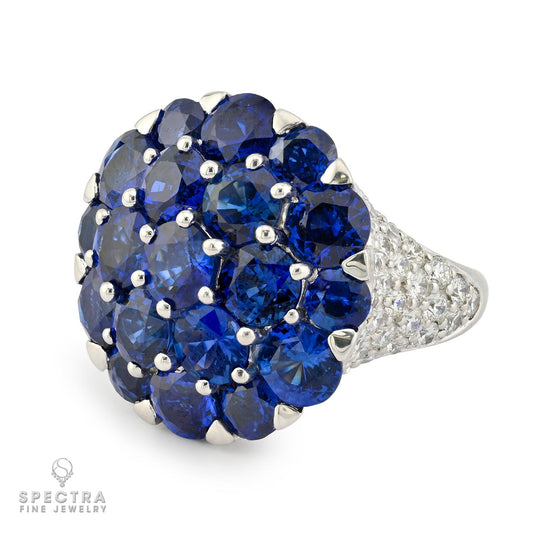 Graff 16.25ct Sapphire 3.91ct Diamond Dome Cocktail Ring 18K White Gold