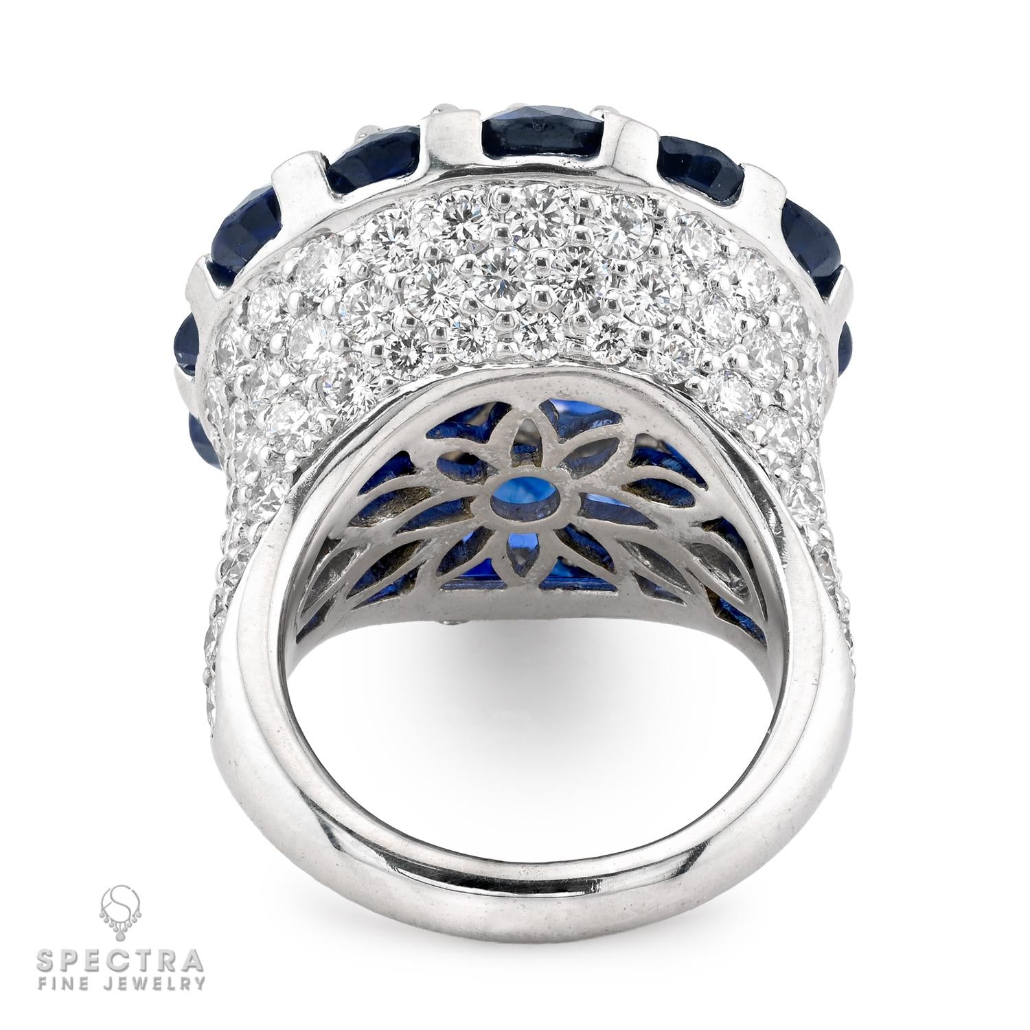 Graff 16.25ct Sapphire 3.91ct Diamond Dome Cocktail Ring 18K White Gold