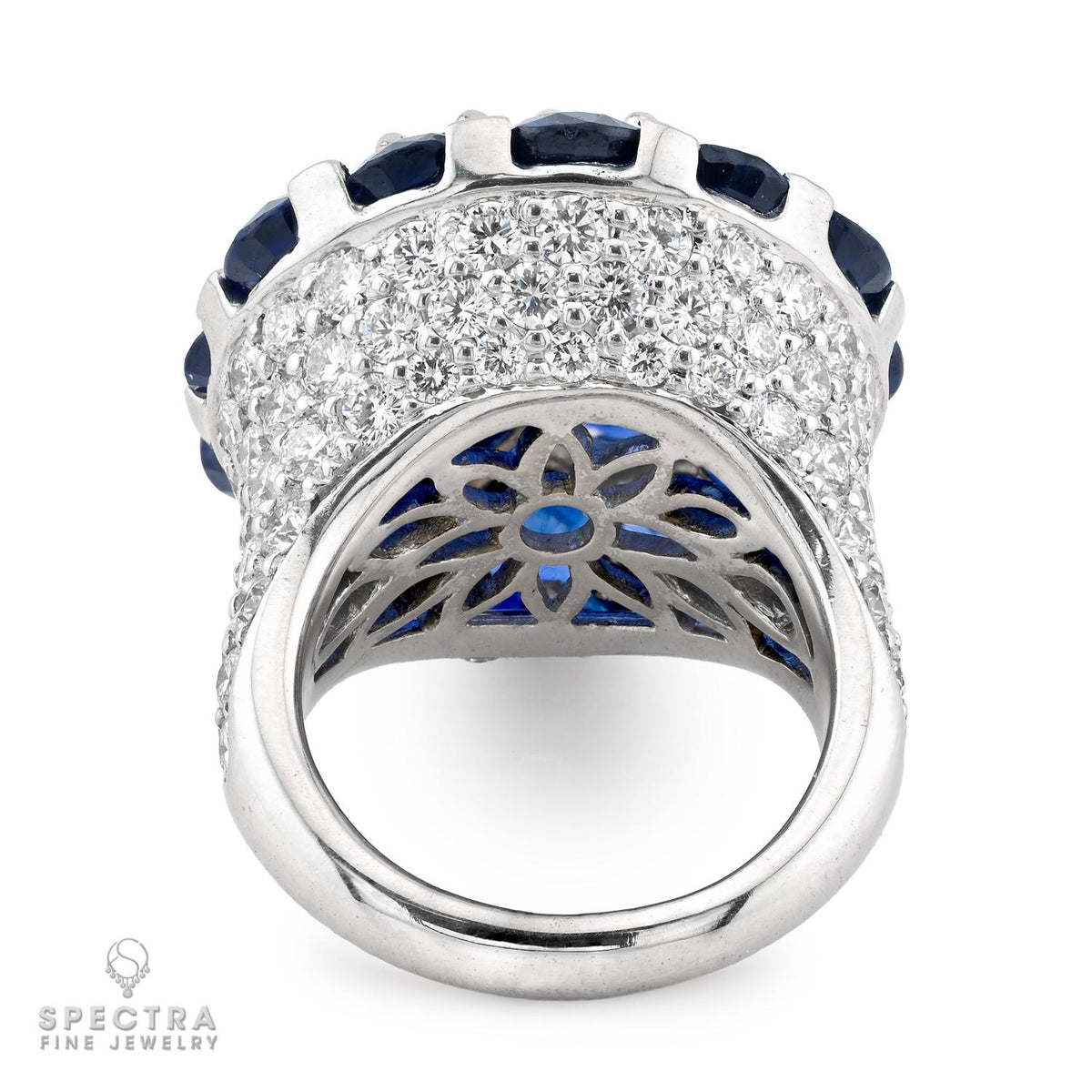 Graff 16.25ct Sapphire 3.91ct Diamond Dome Cocktail Ring 18K White Gold