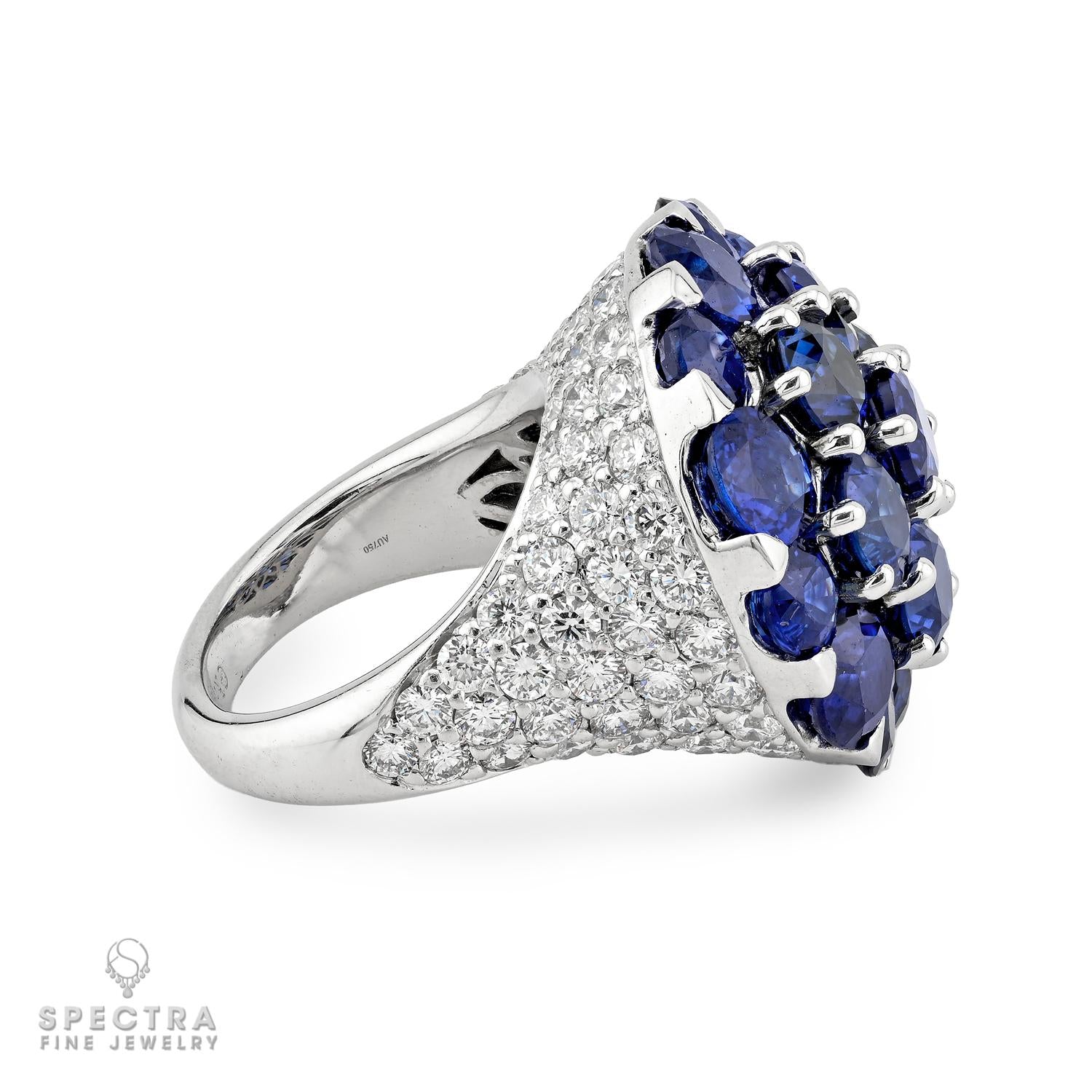 Graff 16.25ct Sapphire 3.91ct Diamond Dome Cocktail Ring 18K White Gold