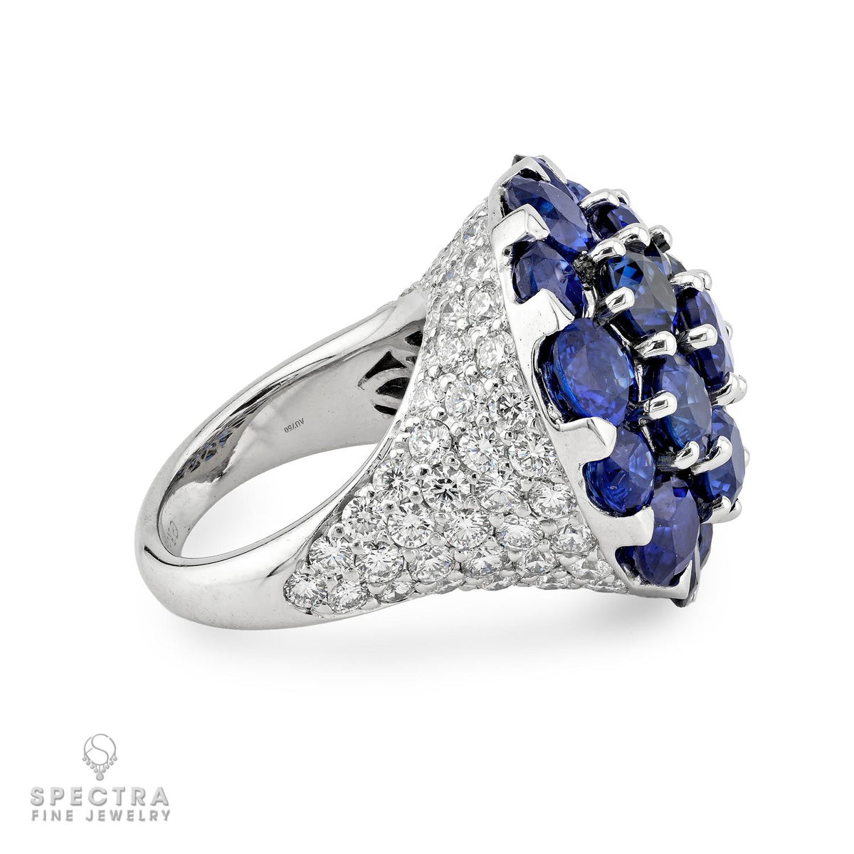 Graff 16.25ct Sapphire 3.91ct Diamond Dome Cocktail Ring 18K White Gold