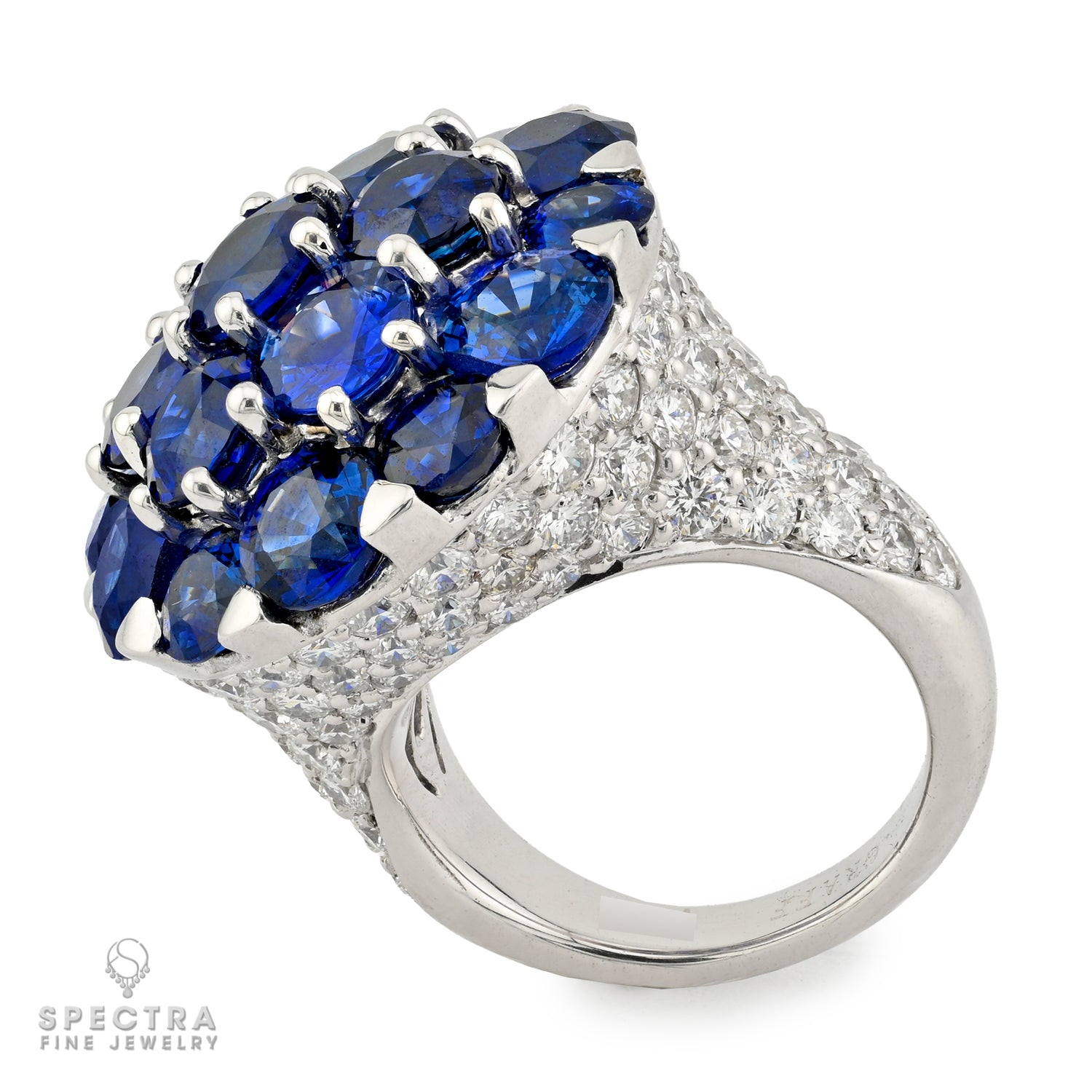 Graff 16.25ct Sapphire 3.91ct Diamond Dome Cocktail Ring 18K White Gold
