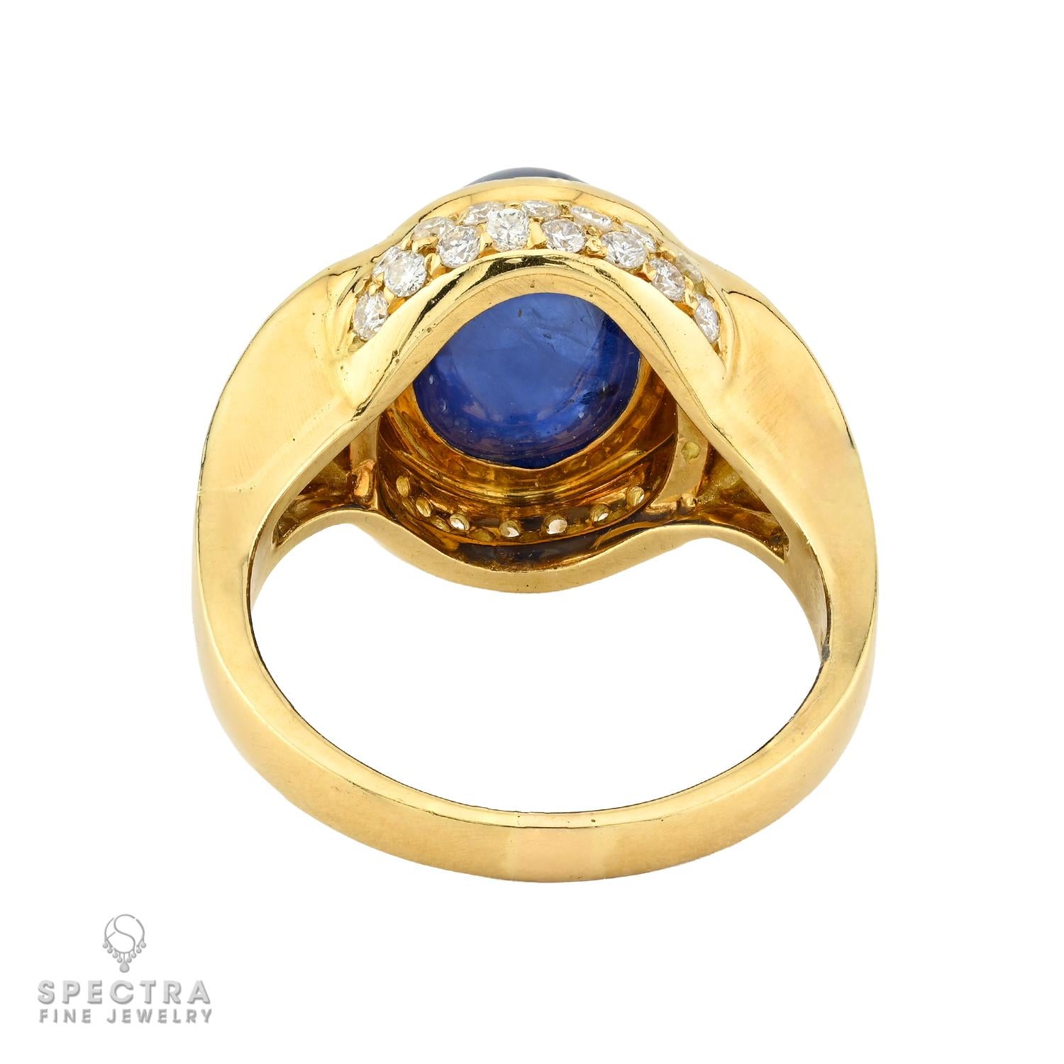 7.50ct Blue Sapphire Cabochon Diamond Ring in 18K Yellow Gold
