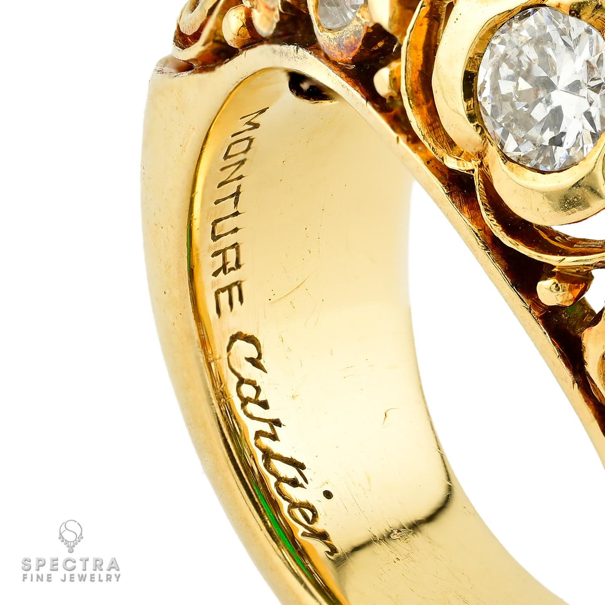 Cartier Hexagonal Colombian Emerald & Diamond 18K Gold Ring