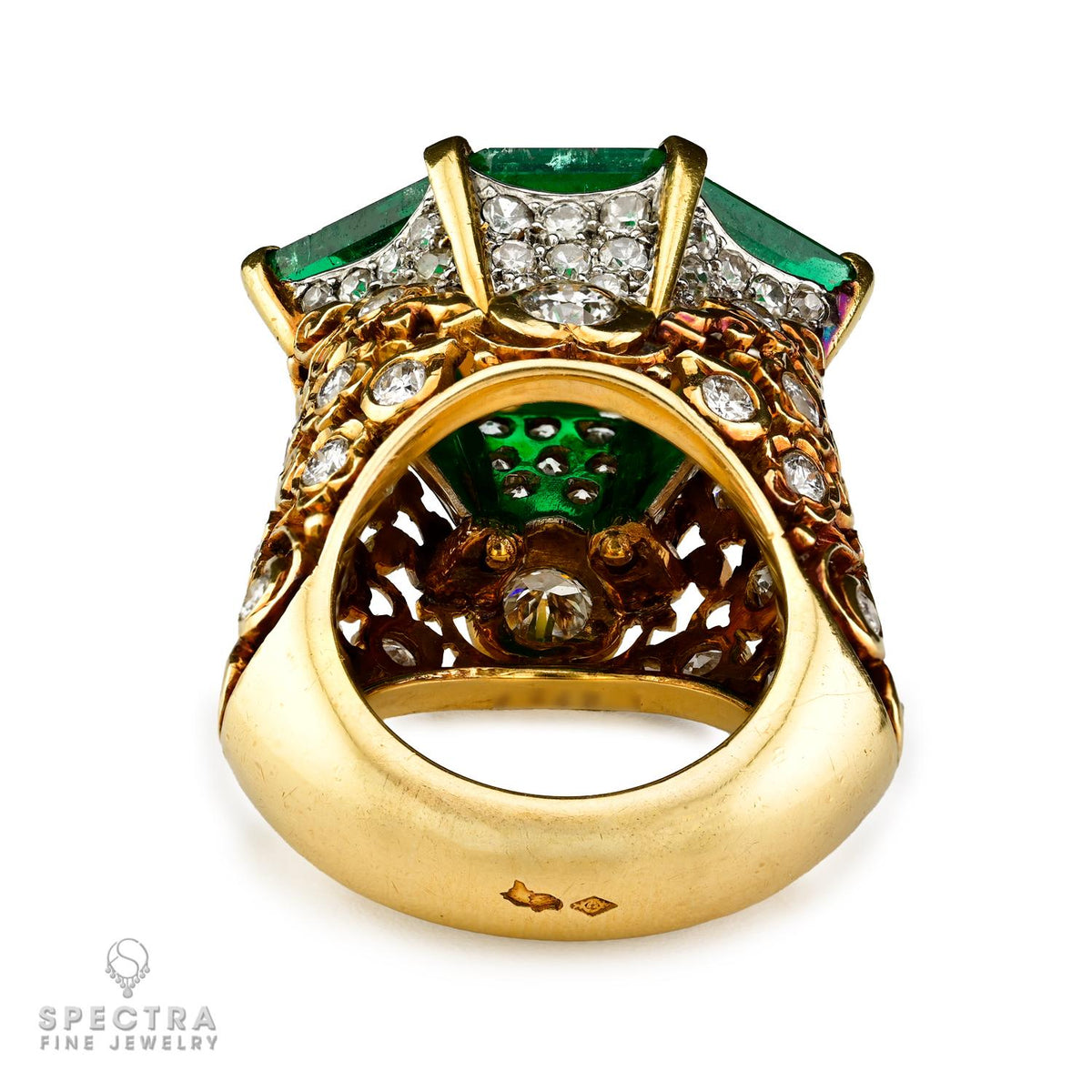 Cartier Hexagonal Colombian Emerald & Diamond 18K Gold Ring