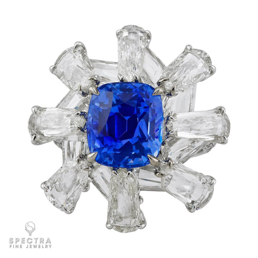 6.74ct Unheated Madagascar Blue Sapphire Diamond Ring