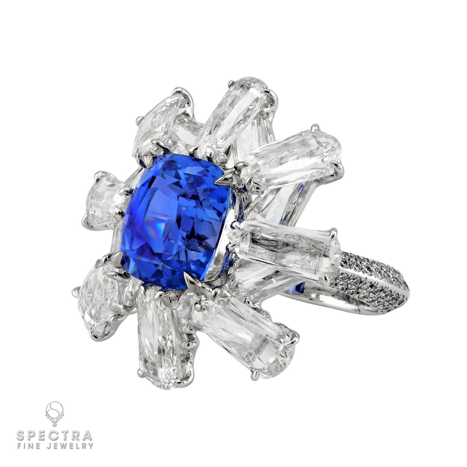 6.74ct Unheated Madagascar Blue Sapphire Diamond Ring