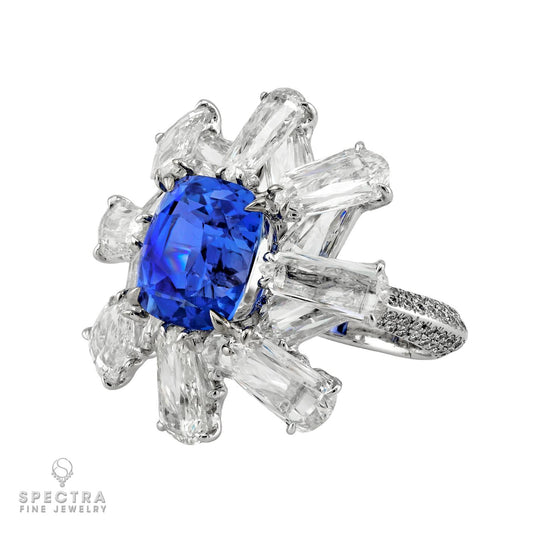 6.74ct Unheated Madagascar Blue Sapphire Diamond Ring
