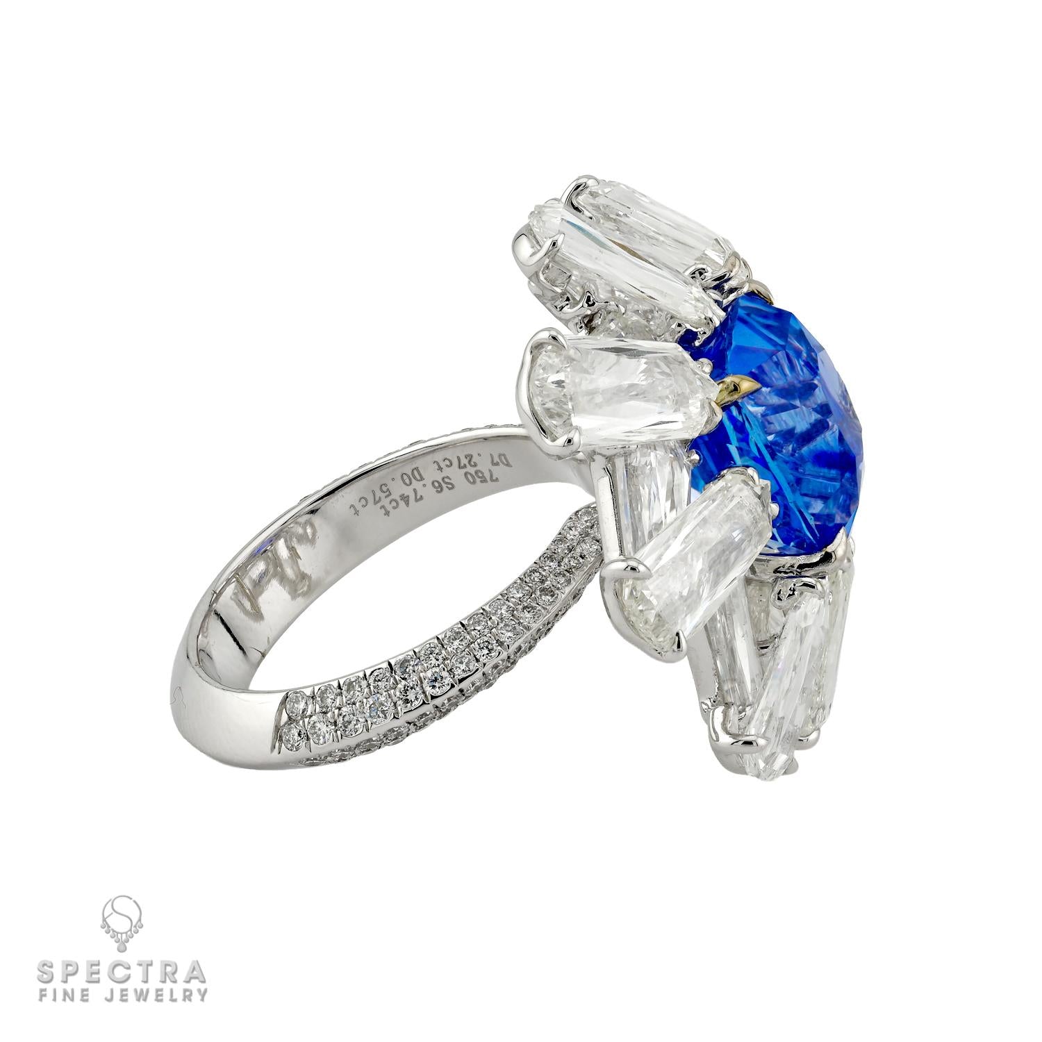 6.74ct Unheated Madagascar Blue Sapphire Diamond Ring