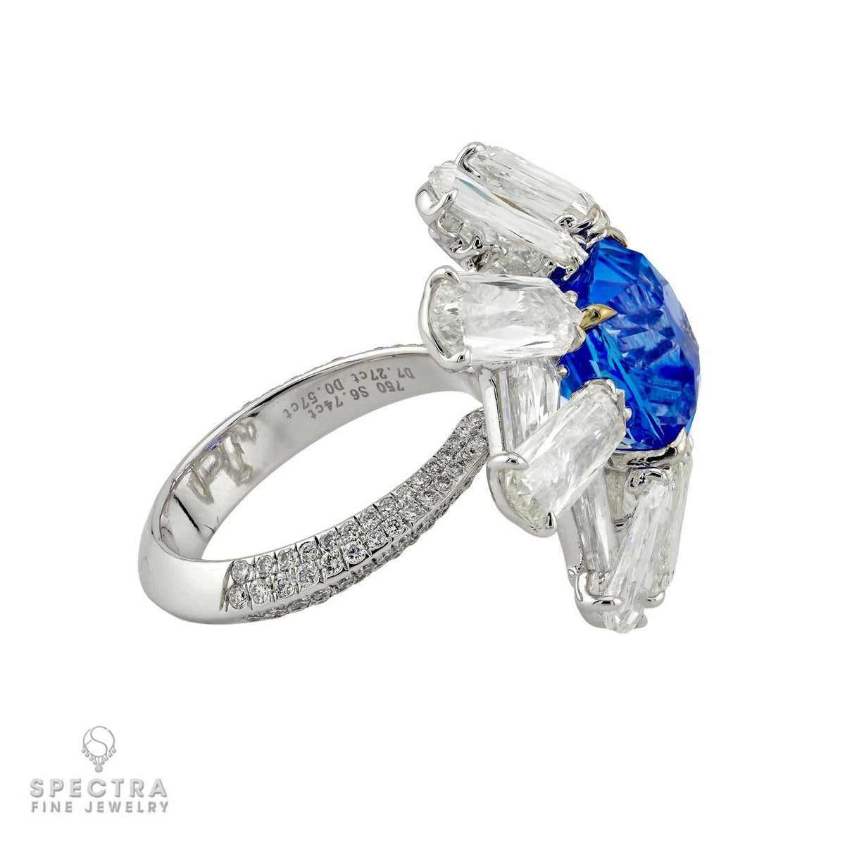 6.74ct Unheated Madagascar Blue Sapphire Diamond Ring