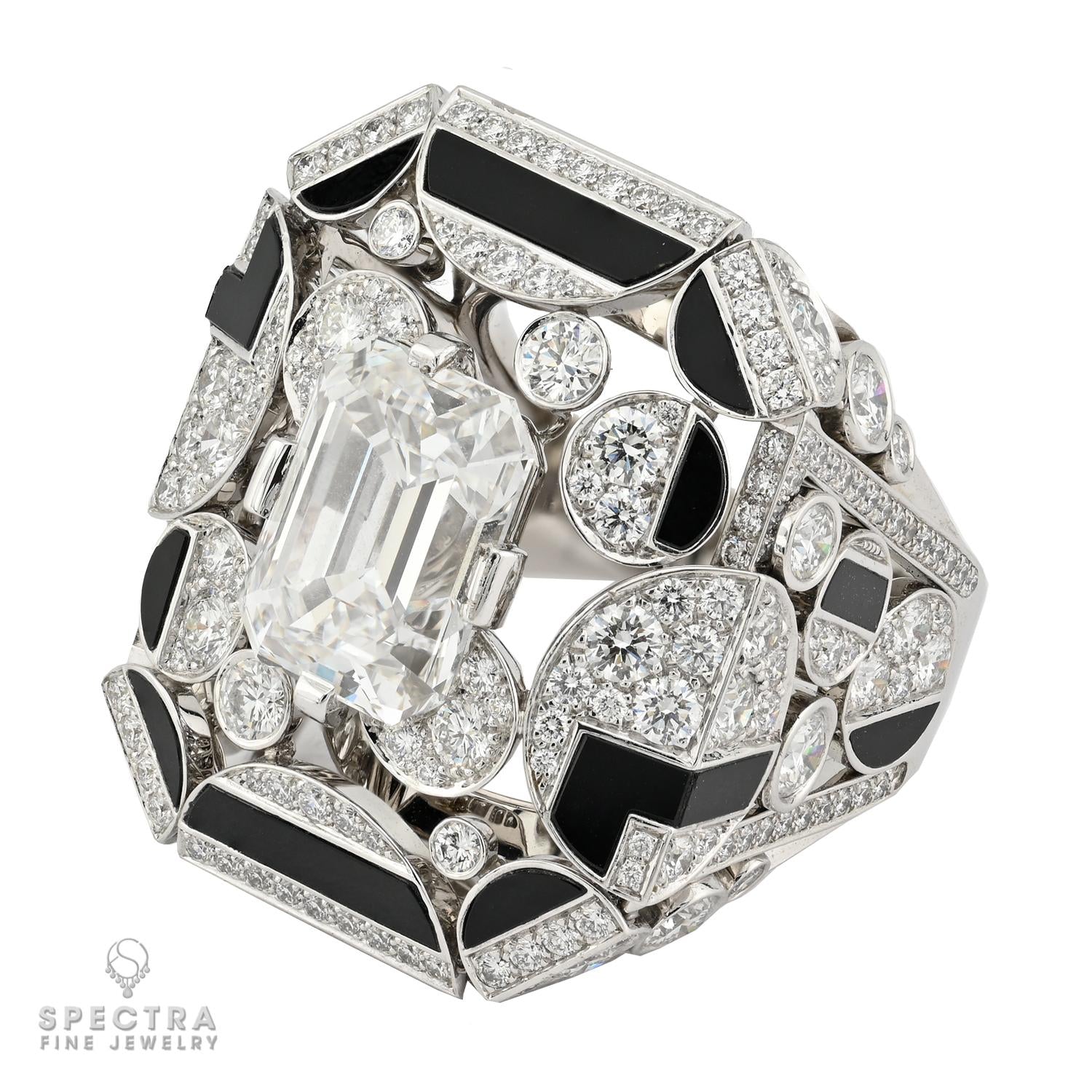 Chanel 6.03ct Emerald Cut Diamond & Onyx 'Morning in Vendome' Ring